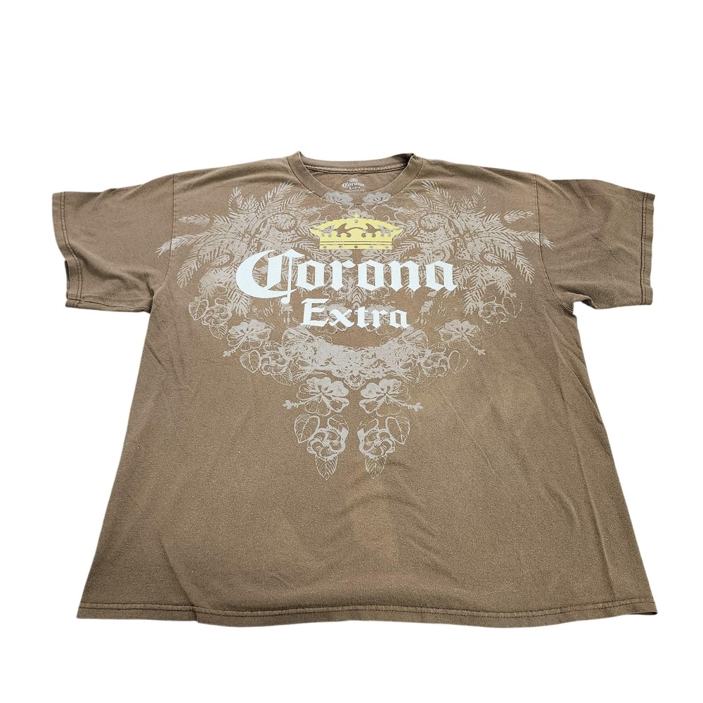 Corona Extra Shirt Mens XL Brown Crown Palm Logo Graphic Tee Tagless Beer Top